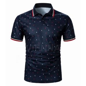 Camiseta de Cuello Alto para Hombre, Tejido Antiarrugas, Antidesgarro, Tejido de Punto Estampado, Rayas Blancas, Manga Corta, para Golf - Product Image 1