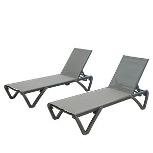 Chaise longue de patio 2 pièces grise chaise d'extérieur en aluminium polypropylène dossier réglable pour bain de soleil au bord de la piscine - Product Image 1