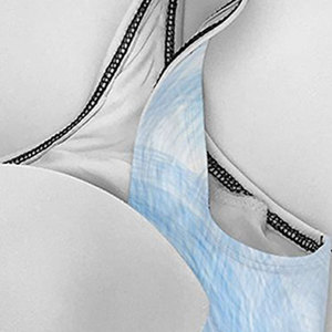 Traje de Baño Personalizado de Una Pieza para Mujer, Degradado Azul Tie Dye, Cuello Redondo, Corte Alto, Elástico, Tejido de Punto, Spandex, Poliéster - Product Image 4