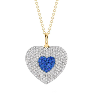 Collar con colgante de corazón con zafiro azul en el centro y diamante en oro chapado en 18K para mujer, estilo de lujo - Product Image 1