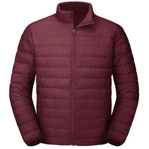 Chaqueta Acolchada para Hombre, Color Borgoña, con Capucha, Cierre de Cremallera, Resistente al Viento, Informal, Otoñal, Relleno de Poliéster, Corte Regular, Logotipo Frontal - Product Image 1