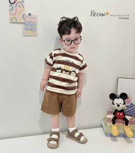 Nouvelle collection d'été, shorts rayés respirants pour garçons, vêtements décontractés pour bébés, ensemble deux pièces pour la maison, vêtements pour tout-petits - Product Image 3