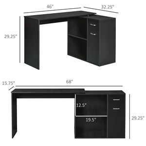 Scrivania a L Nera per Ufficio Domestico con Ripiani Girevoli, Cassetto e Libreria per Utenti di Laptop - Product Image 3