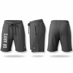 Dr. Arifs graue Freizeit-Bermudashorts für Herren mit Kordelzug und Taschen, Sweatpants-Stil mit Logo-Print vorne - Product Image 6