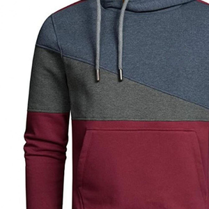 Sweat-shirt à capuche personnalisé pour hommes, trois couleurs, noir, gris, blanc, patchwork horizontal, en molleton, avec poche - Product Image 5