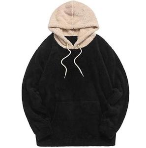 Sweat-shirt à capuche oversize noir pour homme, en molleton, couleur unie, décontracté, pour l'hiver, coupe classique, anti-boulochage, tricoté - Product Image 3