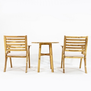 Nuevo Diseño Minimalista, Juego de Bistró de Madera de Acacia, Mesa y 2 Sillas Resistentes para Patio o Terraza con Cojines - Product Image 2