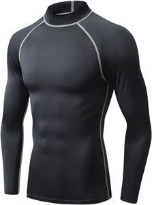 Chemise de compression à manches longues noire pour homme avec surpiqûres contrastées bleues, col rond, manches longues, protection solaire anti-UV, kit de vêtements - Product Image 5