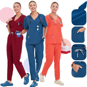 Ensemble de blouses médicales personnalisées à col en V - Uniformes d'infirmières professionnels pour hôpitaux - Combinaison de travail respirante et durable pour femmes - Product Image 4