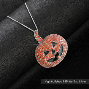 Collier pendentif visage de citrouille de créateur avec moissanite orange, plaqué or 18 carats, style hip-hop streetwear, certifié GIA - Product Image 3