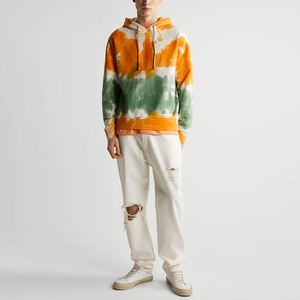 Sweat-shirt à capuche tie-dye pour homme, orange, vert, blanc, en polaire, imprimé tourbillon coloré, streetwear, vêtements personnalisés, vente en gros B2B - Product Image 4