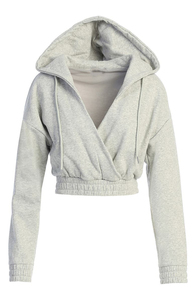 Conjunto de sudadera corta de forro polar para mujer al por mayor, de manga larga, informal, a la moda, con capucha y diseño cruzado. - Product Image 5