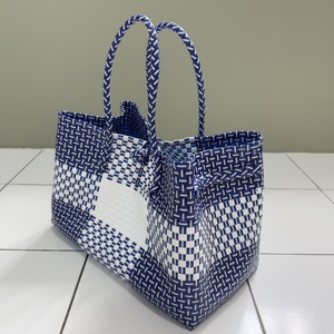 <b>Hand</b> Woven Recycled Plastic Tote Bag Eco Friendly Reusable Market Basket Handmade Waterproof Shopping Handbag For Summer Beach - Product Image 2