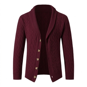 <b>Mens</b> Cable Knit <b>Cardigan</b> Sweater textured cable pattern and button closure Custom Knitwear Wholesale Manufacturer - Product Image 1
