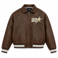 Chaqueta de Cuero para Hombre Ekin USA Edición Marrón, Estilo Bomber Americano, Estilo Urbano, Invierno, Transpirable, Cuero Natural Premium