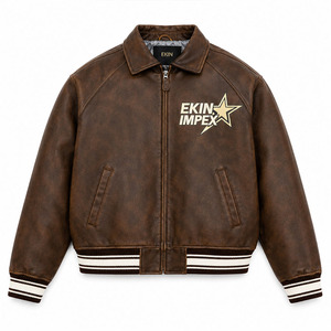 <b>Mens</b> Ekin USA Brown Edition Leather <b>Jacket</b> American <b>Flight</b> Bomber High Street Style Winter Breathable Premium Natural Leather - Product Image 1