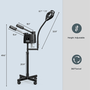 Vaporizzatore Facciale Professionale 3-in-1 su Ruote con Nebbia Calda e Fredda e Lampada Ingrandente LED 5X Nera per Estetiste - Product Image 2