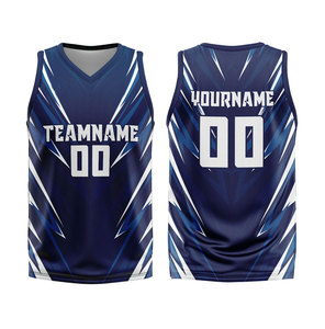 Conjunto de Uniforme de Baloncesto Sublimado Personalizado, Nombre del Equipo 00, Jersey de Malla sin Mangas con Cuello en V Azul y Blanco, Pantalones Cortos, Unisex, Adulto - Product Image 3