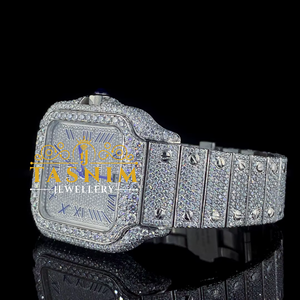Reloj Deportivo y de Negocios para Hombre con Diamante Moissanite VVS, Cristal Cuadrado, Acero Inoxidable, Chapado en Oro Blanco, Estilo Romano, Simple y Moderno - Product Image 3