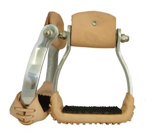Étriers en cuir avec coussinet en caoutchouc noir pour l'équitation, cadre en aluminium durable, couleur beige, équipement d'équitation en cuir - Product Image 3