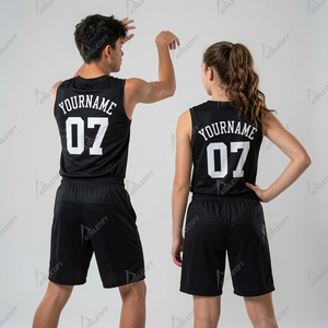 Conjunto de Uniforme de Baloncesto Personalizado, Color Azul Marino, Sin Mangas, Malla 100% Poliéster, Absorbe la Humedad, Impresión con Nombre del Equipo, Unisex, para Adultos - Product Image 5