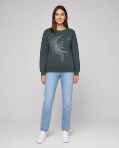 Women's Dark Green Sequined Crewneck Sweatshirt Long Sleeve Casual Knitted Cotton Autumn <b>Top</b> Rhinestone Sweatshirts - Product Image 5