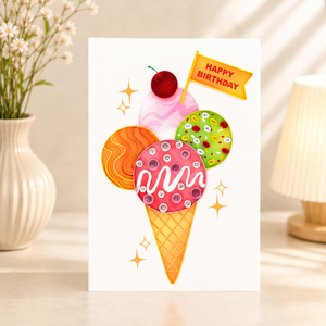 Carte de vœux artisanale personnalisée en quilling, motif crème glacée colorée de luxe, pour anniversaire, élégante carte cadeau en papier, usine OEM/ODM - Product Image 5