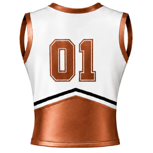 Manufacturer Custom Copper <b>Metallic</b> Cheerleading Uniform <b>Top</b> Sleeveless V Neck Dance Performance Team Athletic Sportswear Outfit - Product Image 2