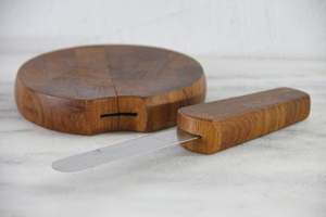 Tabla de Quesos Vintage de Madera con Cuchillo, Tabla de Cortar Redonda de Teca, Plato Decorativo para Servir Queso, Decoración para Cocina y Comedor - Product Image 2