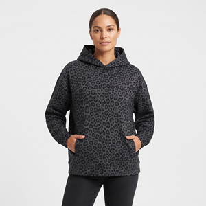 Sweat-shirt à capuche pour femme imprimé léopard, 100% coton molletonné, sweat-shirt à capuche épais pour femme, sweat-shirt à capuche avec poche avant - Product Image 2