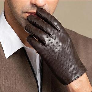 MERITORIOUS INTERNATIONAL Men's <b>Thin</b> Genuine Leather Touchscreen Compatible Motorbike <b>Gloves</b> Breathable Eco-Friendly Needle - Product Image 3