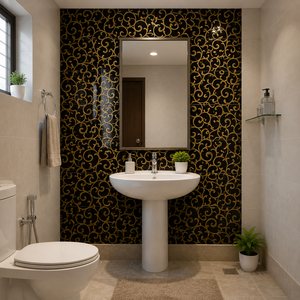 Carreaux de sol adhésifs modernes en céramique brillante antidérapante, texture parquet or et argent, 300x450mm, épaisseur 10mm, garantie 5 ans, pour intérieur - Product Image 5