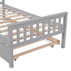 Cama doble con plataforma y cama nido, cabecero y piecero para espacios pequeños, sin necesidad de somier, color verde - Product Image 4