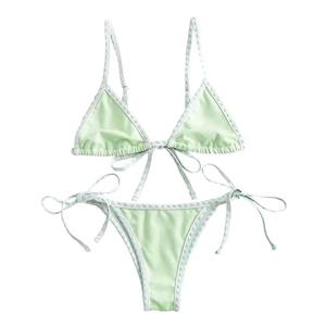 Maillot de bain bikini 2 pièces à carreaux pour femme, vente en gros, OEM, Spandex/Nylon, respirant, séchage rapide, logo frontal - Product Image 6