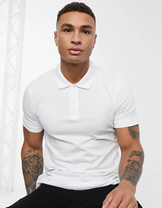 Polo homme blanc à manches courtes, couleur unie, en coton, style décontracté, boutonné, coupe classique, tissu tissé, anti-plis - Product Image 2
