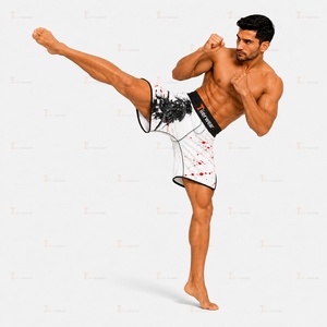 กางเกงชก MMA น้ำหนักเบา 180 GSM โพลีเอสเตอร์ผสมสแปนเด็กซ์ แห้งเร็ว ไซส์ใหญ่ ยืดหยุ่น ระบายอากาศดี เหมาะสำหรับฝึกซ้อม ต่อสู้ มวยไทย - Product Image 4