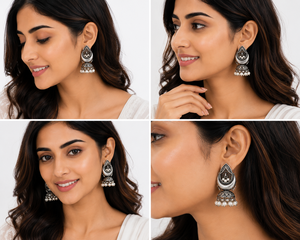 MOQ Available Oxidized <b>Silver</b>-Plated Pear Shape Bezel Set <b>Stud</b> <b>Earrings</b> Traditional Boho Fashion Jewelry for Women Party Gift - Product Image 4