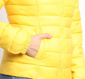 <b>Yellow</b> Hooded <b>Puffer</b> <b>Jacket</b> Women's Winter Casual Outerwear Solid Color Polyester Shell Zipper Closure Thick Fit - Product Image 4