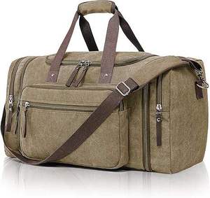 กระเป๋าเดินทางผ้าแคนวาสสไตล์เรโทร ความจุสูง สำหรับเดินทางค้างคืนหรือวันหยุดสุดสัปดาห์ พร้อมช่องซิปด้านข้างและระบบปิดซิปที่ปลอดภัย - Product Image 1