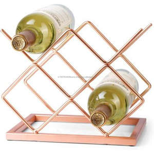 Porte-bouteilles 3 bouteilles avec base en marbre Porte-bouteilles décoratif en métal plaqué or pour vitrine de maison - Product Image 5