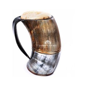 Chope en corne de Viking européenne sculptée à la main, tasse gravée unique pour le méad, la bière, les souvenirs de fête |   Qualité d'exportation personnalisable - Product Image 1