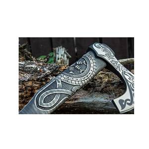 Hacha Estilo Vikingo, Hoja de Acero Forjado, Mango de Goma, Hacha de Supervivencia, Herramienta para Bushcraft al Aire Libre - Product Image 6