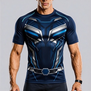 Camiseta de Compresión Geométrica Roja y Negra para Hombre, Manga Corta, Secado Rápido, Poliéster, Protección UV - Product Image 2
