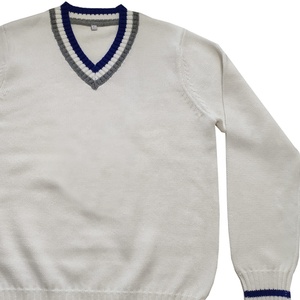 WIDE GREEK HOUSE Cardigan tricoté pour homme, bleu et blanc, à manches longues, boutons recouverts, motif uni, col en V, en Laine/Acrylique, pour l'hiver - Product Image 4