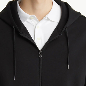 Black Men's 100% Cotton Full-<b>Zip</b> Hoodie Regular Fit Breathable Winter Streetwear Patched Design - Product Image 4