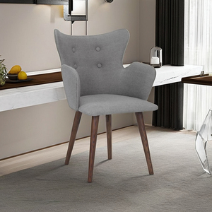 Chaise de salle à manger rembourrée gris clair de style Mid-Century Modern avec dossier haut incurvé et accoudoirs pour le travail à domicile - Product Image 1