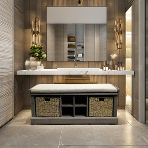 Banc à chaussures d'entrée Gorge Storage avec paniers tressés pour l'organisation des articles essentiels de la salle de bain principale ou banc de patio - Product Image 1