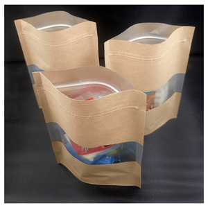 Factory Wholesale Kraft Paper Plastic Bags Food Grade Kraft Paper Standing Bags With <b>Windows</b> - Product Image 1