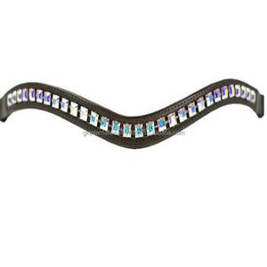 Banda para cejas de caballo, cristales de marca de cuero inglés negro de alta calidad, forma de onda decorativa, banda para cejas de caballo para brida en mazorca completa - Product Image 1