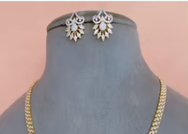 Conjunto de collar y aretes con piedras chapadas en oro de la mejor calidad, con un aspecto encantador, para bodas y ocasiones festivas, para mujeres. - Product Image 2